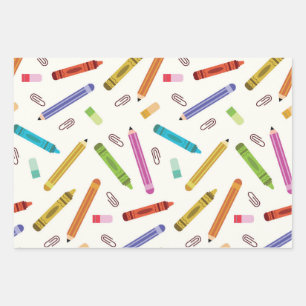 Colourful School Crayons and Pencils  Pattern  Wrapping Paper Sheet