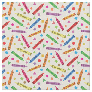 Colourful School Crayons with Shapes Pattern Fabric