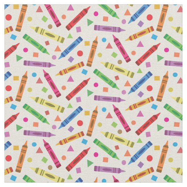 Colourful School Crayons with Shapes Pattern Fabric (Close Up)