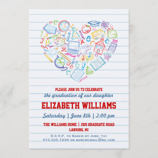 Colourful School Heart Graduation Invitation