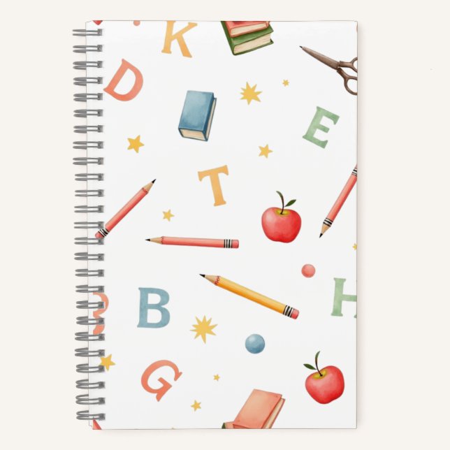 Colourful School Icons Notebook for Kids (Front)