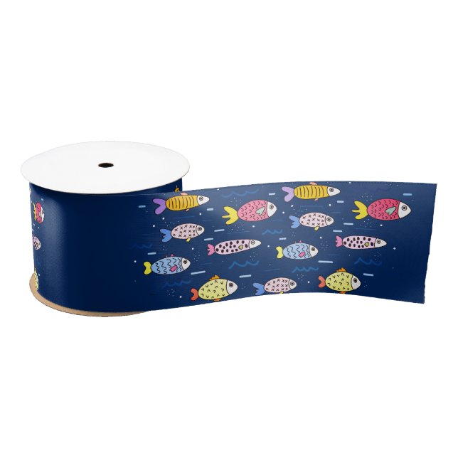 Colourful School of Fish Satin Ribbon (Spool)
