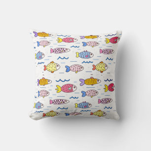 Colourful School of Fish Throw Pillow