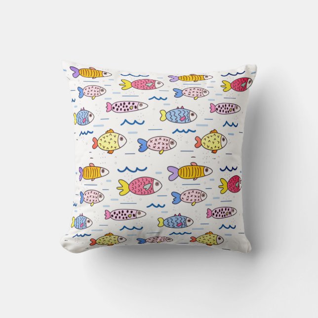 Colourful School of Fish Throw Pillow (Front)