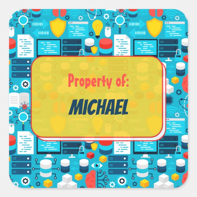 Colourful School Sceince Pattern Personalized Square Sticker (Front)