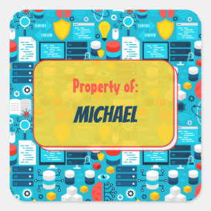 Colourful School Sceince Pattern Personalized Square Sticker