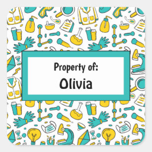 Colourful School Science lab Pattern Personalized Square Sticker