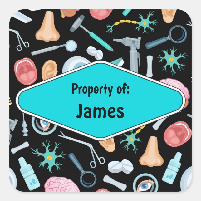 Colourful School Science lab Pattern Personalized Square Sticker (Front)