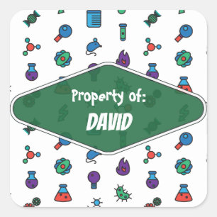 Colourful School Science Pattern Personalized Squa Square Sticker