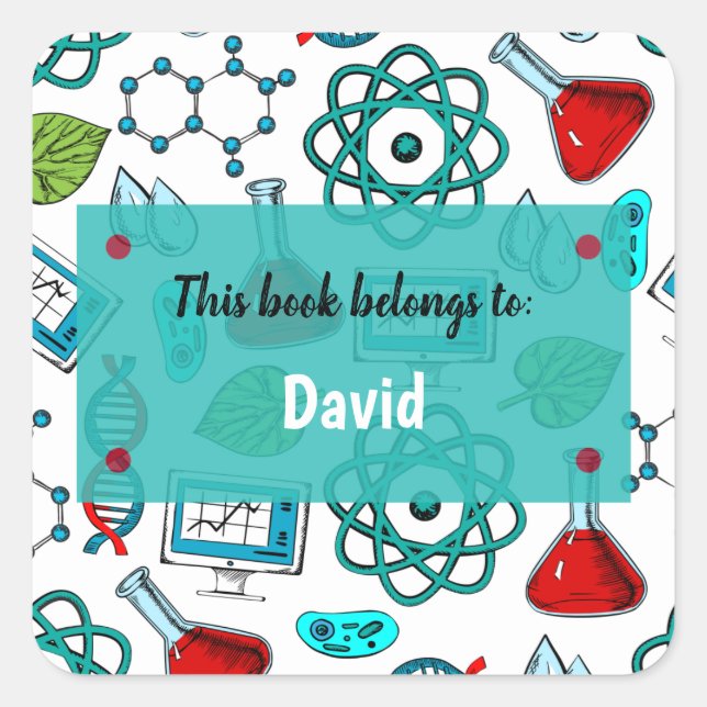 Colourful School Science Pattern Personalized Squa Square Sticker (Front)