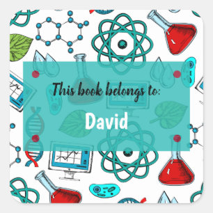 Colourful School Science Pattern Personalized Squa Square Sticker