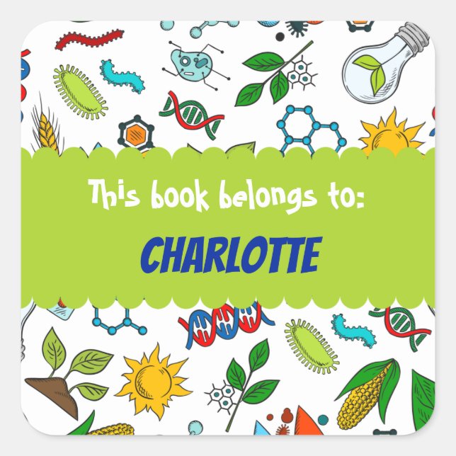 Colourful School Science Pattern Personalized Squa Square Sticker (Front)