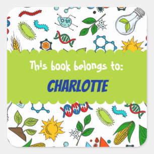 Colourful School Science Pattern Personalized Squa Square Sticker
