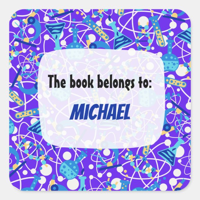 Colourful School Science Pattern Personalized Square Sticker (Front)