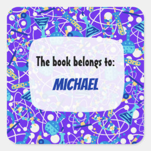 Colourful School Science Pattern Personalized Square Sticker