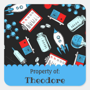Colourful School Science Pattern Personalized Square Sticker