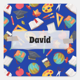 Colourful School Supplies Pattern Personalized  Square Sticker