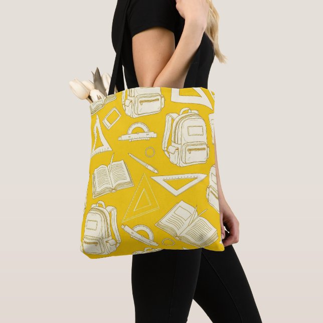 Colourful School Supplies Seamless Pattern Tote Bag (Close Up)