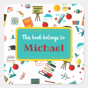 Colourful School Suuplies Pattern Personalized Square Sticker