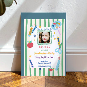 Colourful School Themed Photo Preschool Graduation Invitation
