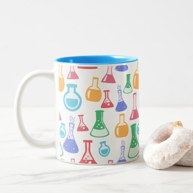 Colourful Science / Chemistry Pattern Two-Tone Coffee Mug (With Donut)