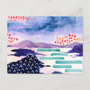 Colourful Scottish Watercolour Painting Postcard