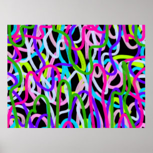 Colourful Scribble Art on Black  Poster