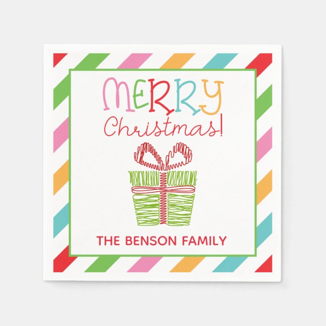 Colourful Scribble Christmas Present Party Napkins (Front)