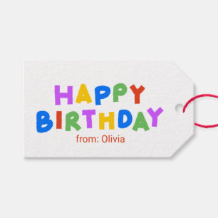 Colourful Script Happy Birthday Gift Tags