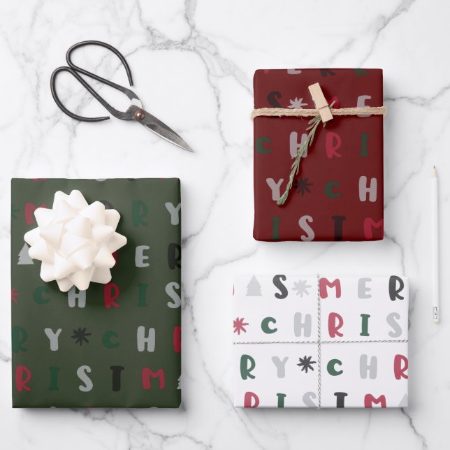colourful script merry christmas holiday wrapping paper sheet (Front)
