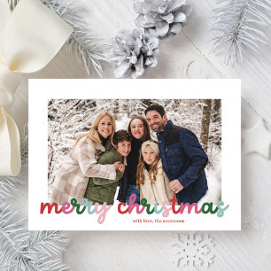 Colourful Script Two Photo Merry Christmas Holiday Card