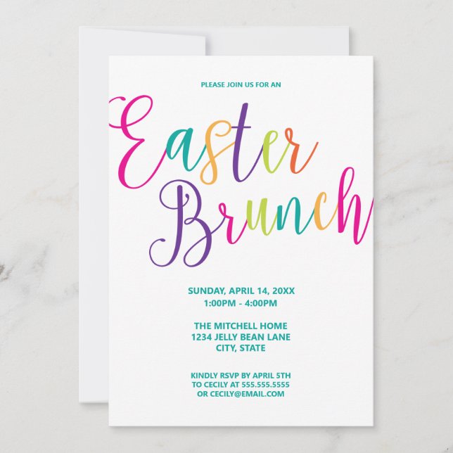 Colourful Script Typography Easter Brunch Invitation (Front)