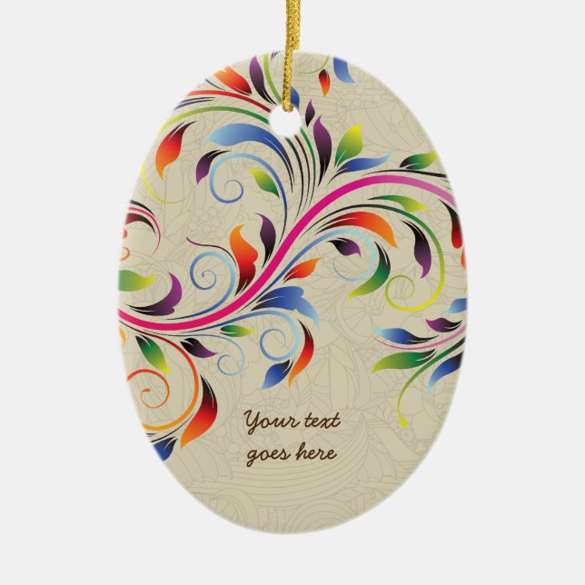 Colourful scroll leaf, beige floral retro ornament (Front)