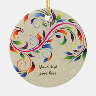 Colourful scroll leaf, beige floral retro ornament