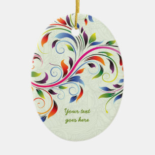 Colourful scroll leaf, lime floral retro ornament