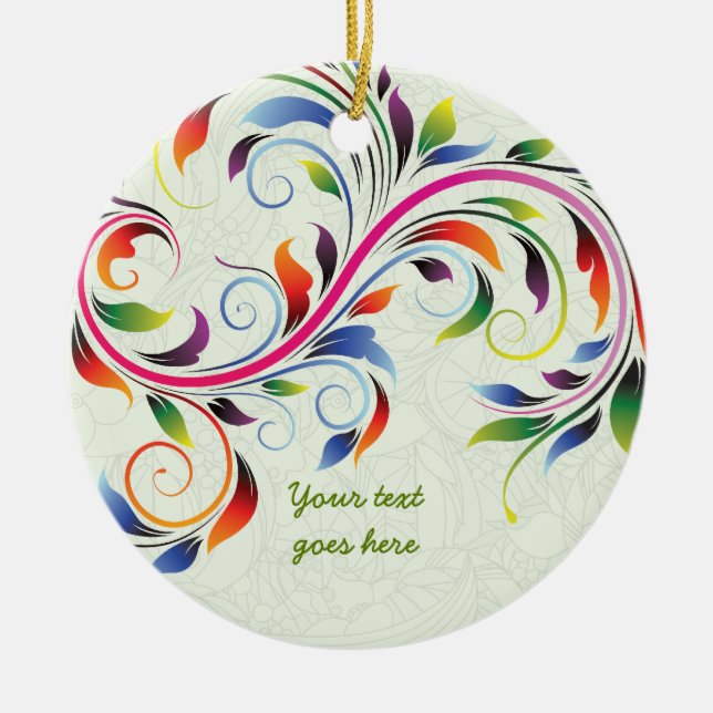 Colourful scroll leaf, lime floral retro ornament (Front)