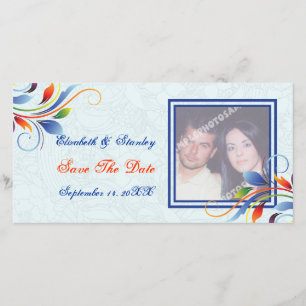 Colourful scroll leaf pale blue Save the Date