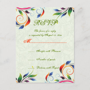 Colourful scroll leaf, pale limewedding RSVP card