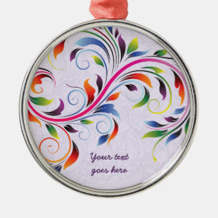 Colourful scroll leaf, purple floral retro ornamen metal ornament