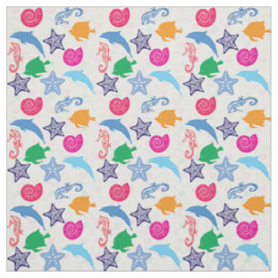 Colourful Sea Animals Illustration Pattern Fabric