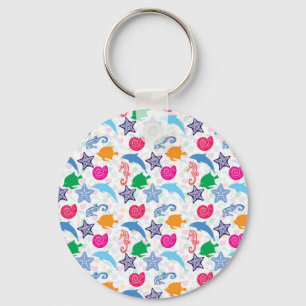 Colourful Sea Animals Illustration Pattern Keychain