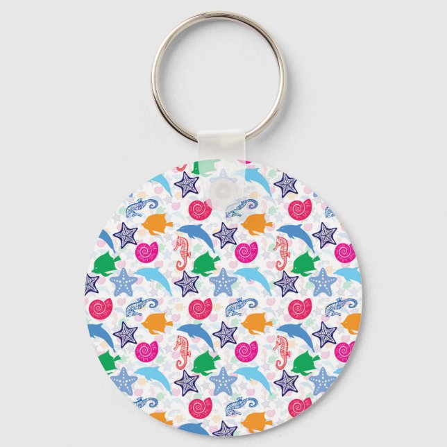 Colourful Sea Animals Illustration Pattern Keychain (Front)