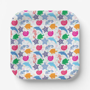 Colourful Sea Animals Illustration Pattern Paper Plate