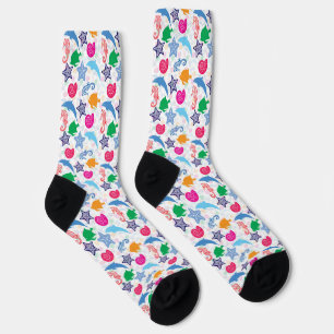 Colourful Sea Animals Illustration Pattern Socks