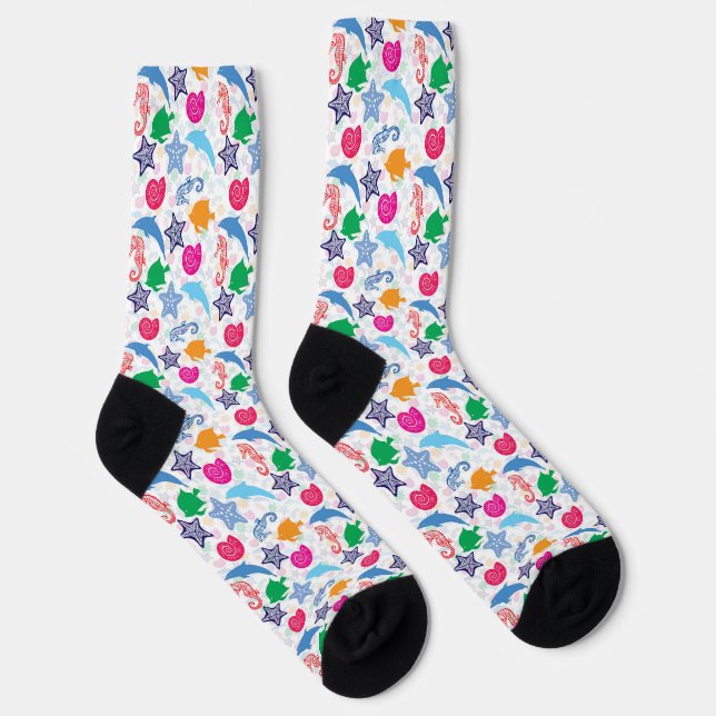 Colourful Sea Animals Illustration Pattern Socks (Right)