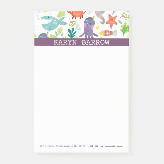 Colourful Sea Animals Pattern Post-it Notes (Front)