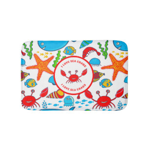 Colourful Sea Creatures Pattern Featuring Sea Crab Bath Mat