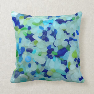 Colourful sea glass beach pottery photo square throw pillow