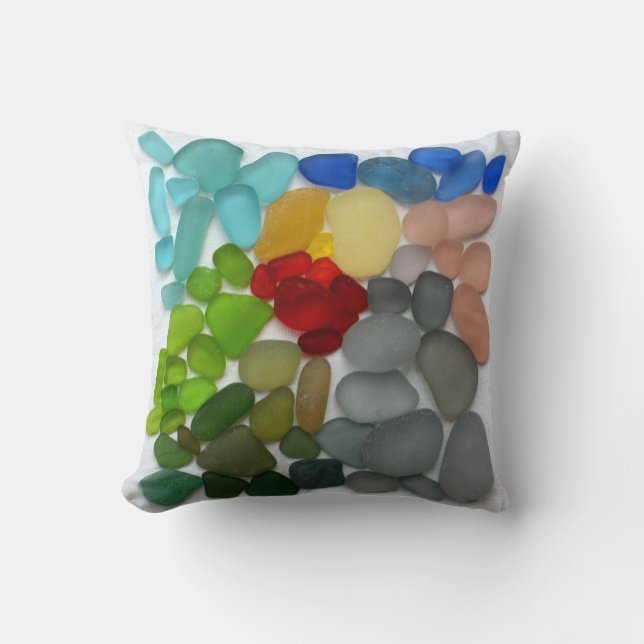 Colourful sea glass beach pottery photo square throw pillow (Front)