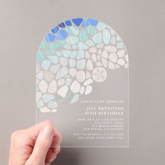 Colourful Sea Glass Birthday Acrylic Invitation (Insitu (Handheld))